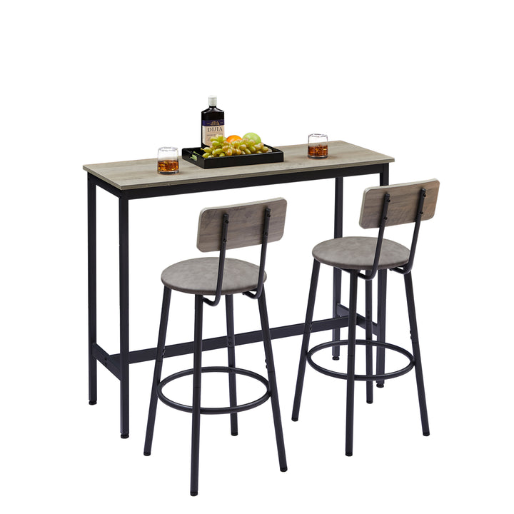 Bar Table Set with 2 Bar stools PU Soft seat with backrest, Grey, 43.31'' L x 15.75'' W x 35.43'' H.