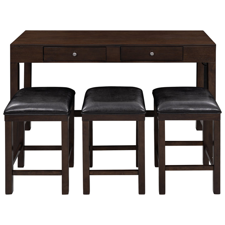 TOPMAX 4-Piece Counter Height Table Set with Socket and Leather Padded Stools, Espresso