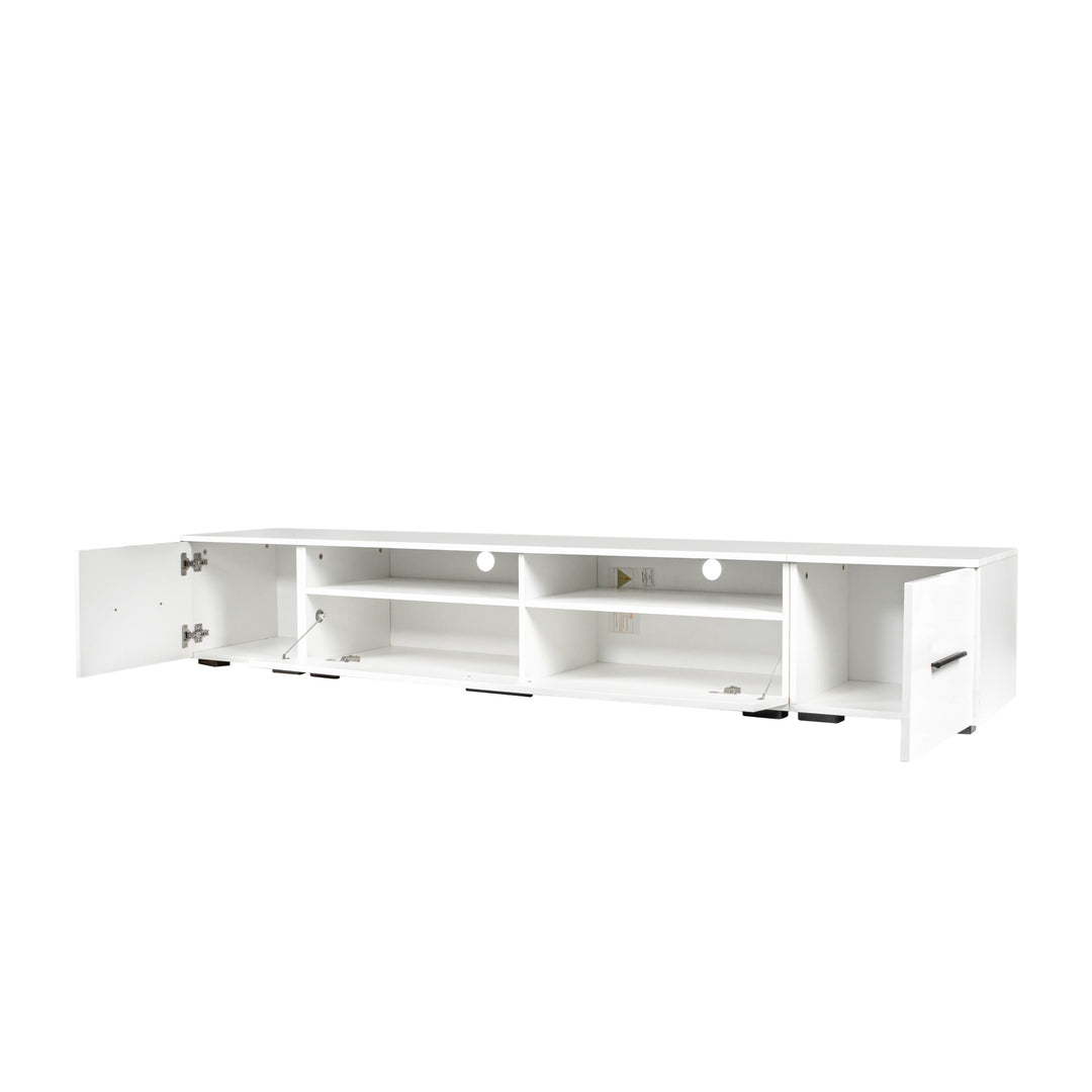 ON-TREND Extended, Minimalist Design TV stand with Color Changing LED Lights, Modern Universal Entertainment Center, High Gloss TV Cabinet for 90+ inch TV, White