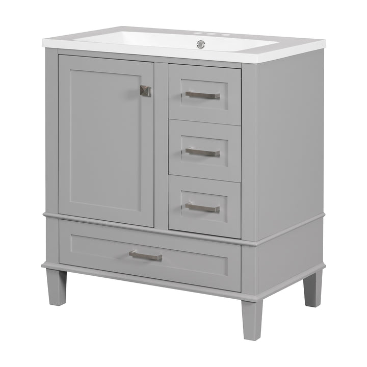 30" Bathroom Vanity , Modern Bathroom Cabinet with Sink Combo Set, Bathroom Storage Cabinet with a Soft Closing Door and 3 Drawers, Solid Wood Frame(Grey)