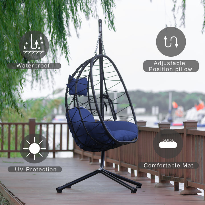 Egg Chair with Stand Indoor Outdoor Swing Chair Patio Wicker Hanging Egg Chair Hanging Basket Chair Hammock Chair with Stand for Bedroom Living Room Balcony