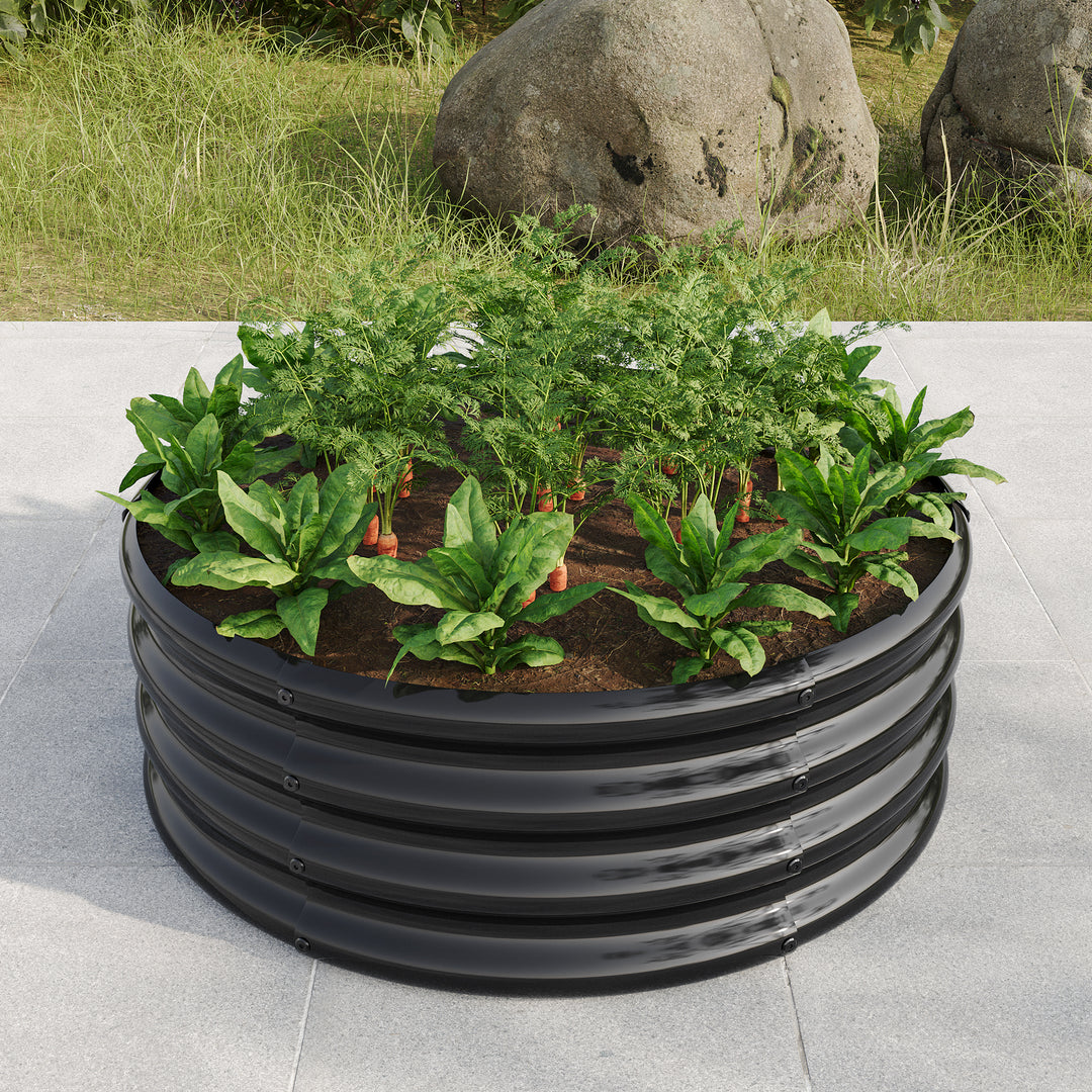 11.4" Tall Round Raised Garedn Bed, Metal Raised Beds for Vegetables, Outdoor Garden Raised Planter Box, Backyard Patio Planter Raised Beds for Flowers, Herbs, Fruits Black