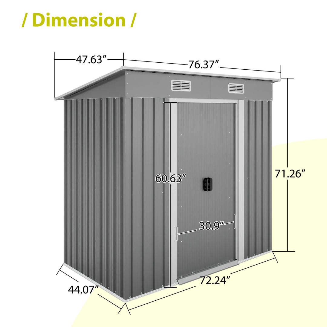 6'x4' Outdoor Metal Storage Shed for Garden Tools Lockable Door