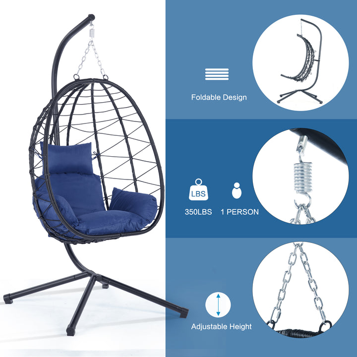 Egg Chair with Stand Indoor Outdoor Swing Chair Patio Wicker Hanging Egg Chair Hanging Basket Chair Hammock Chair with Stand for Bedroom Living Room Balcony