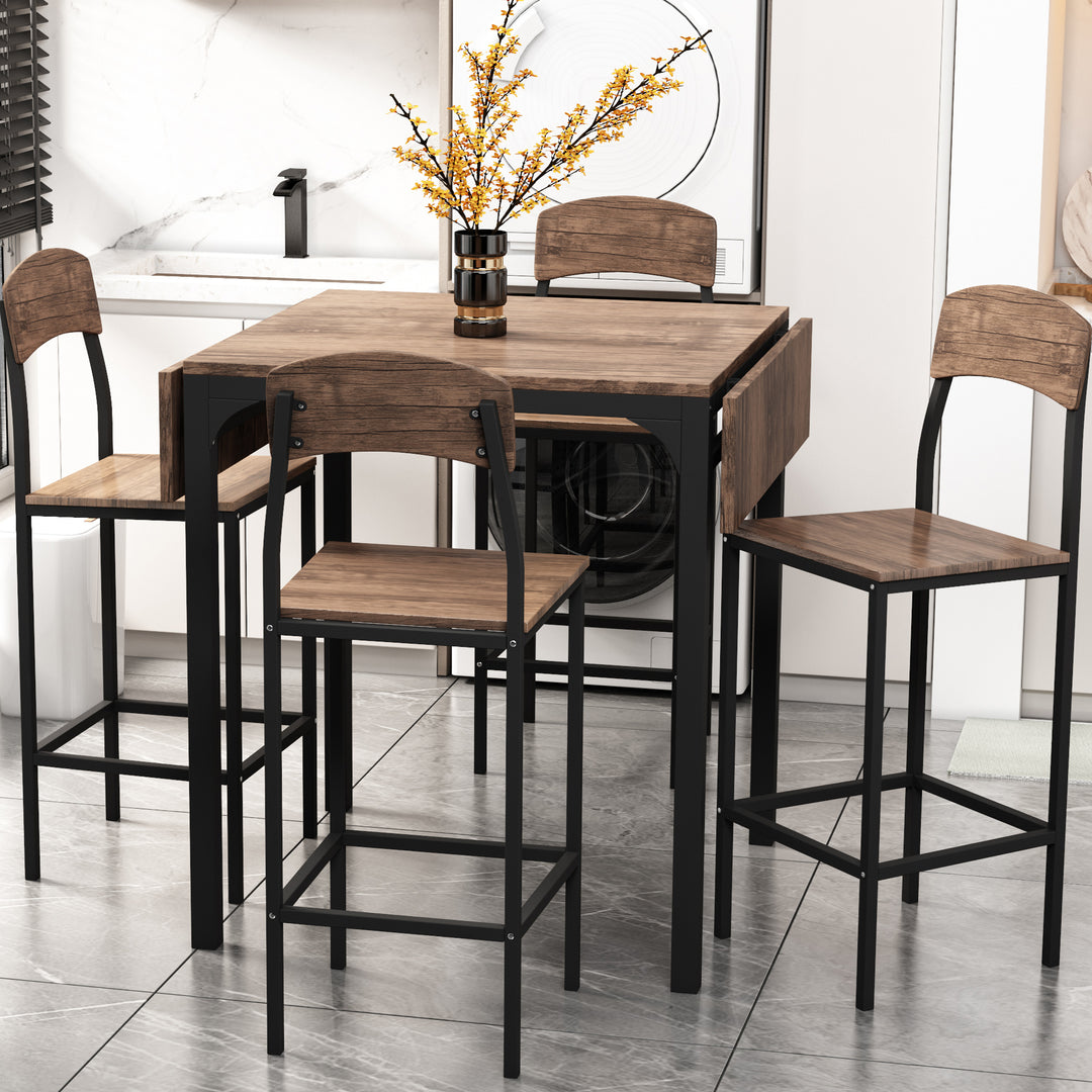 TOPMAX Farmhouse 5-piece Counter Height Drop Leaf Dining Table Set with Dining Chairs for 4,Black Frame+Brown Tabletop