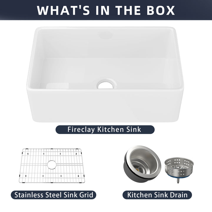 36 Inch Fireclay Farmhouse Kitchen Sink White Single Bowl Apron Front Kitchen Sink, Bottom Grid and Kitchen Sink Drain Included