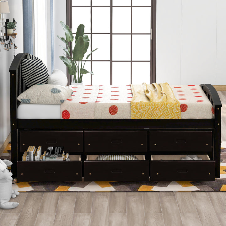 Orisfur. Twin Size Platform Storage Bed Solid Wood Bed with 6 Drawers