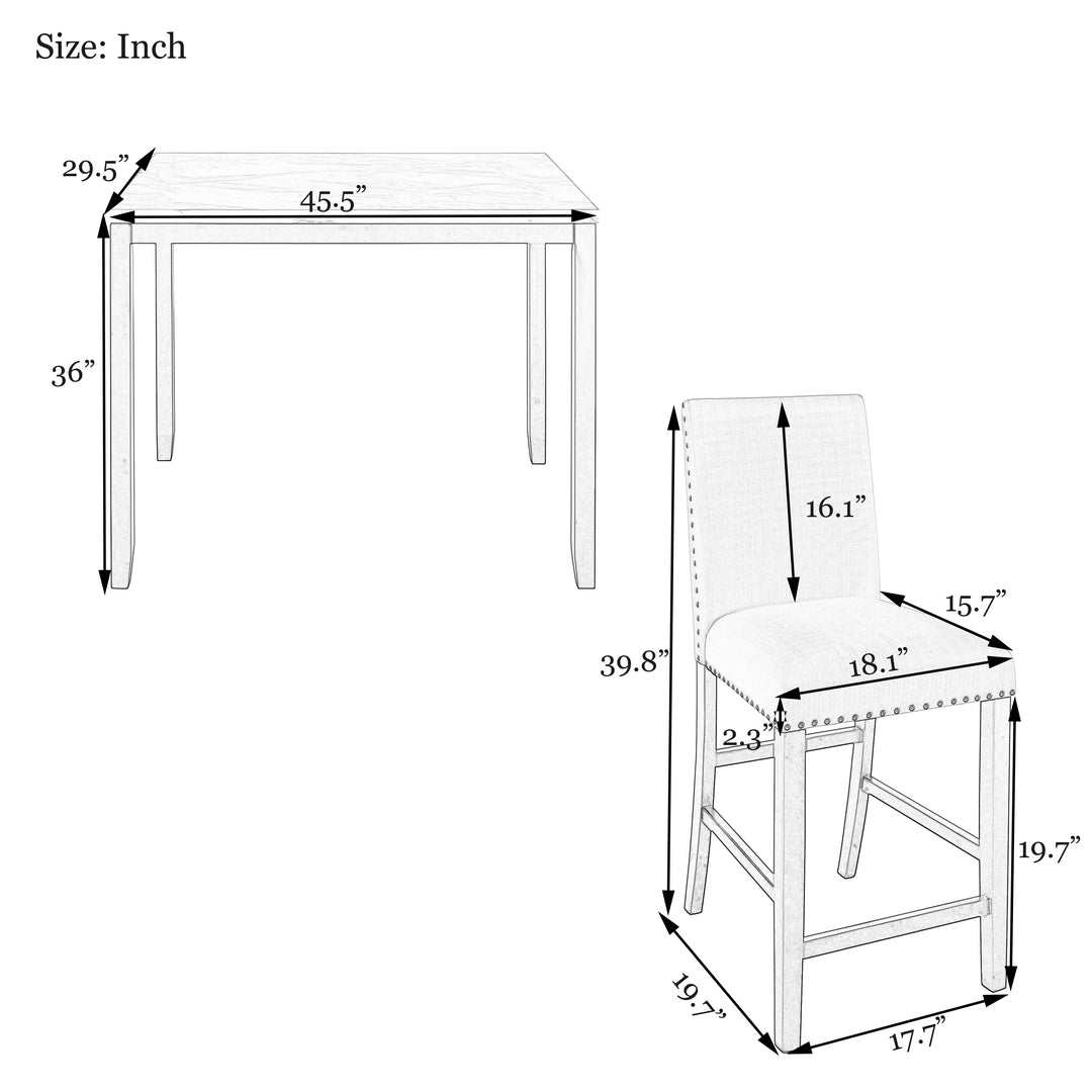 TOPMAX 5 Piece Counter Height Faux Marble Modern Dining Set with Matching Chairs and Marble Veneer  for Home, Beige