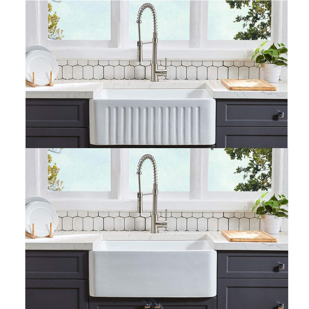 Fireclay 33" L X 20" W Farmhouse Kitchen Sink with Grid and Strainer