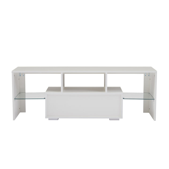 FashionTVstandTVcabinet,EntertainmentCenter,TVstationTV console,media console,with LEDlight belt,light belt remote control,toughenedglassshelf,metal handle,Canbeplaced in the living room,bedroom,white