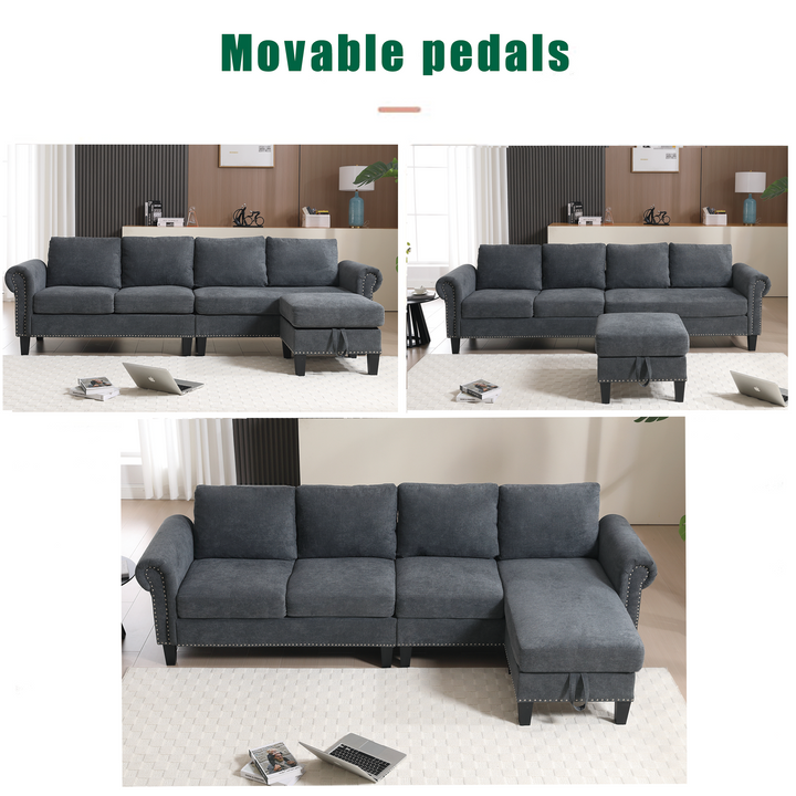 [NEW ARRIVED]   [VIDEO PROVIDED]Convertible Sectional Sofa with Storage,L-shaped sofa,Four-seater sofa,Modern Linen Fabric Sectional Couches for Living Room,Gray