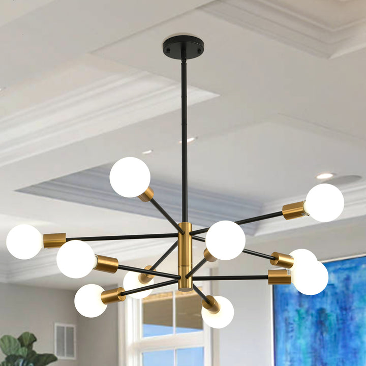 Modern American Chandeliers, Satellite Chandeliers, Black Gold Restaurant Chandeliers, Ivory Glass Lampshades, 10 Bulbs (Excluding Bulbs)