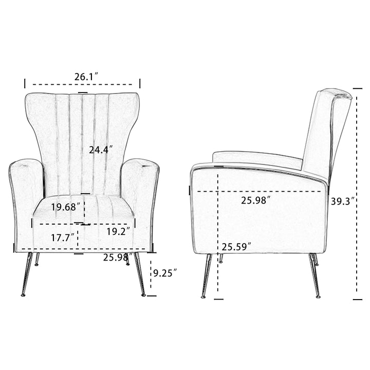 Velvet Accent Chair with table, Wingback Arm Chair with Gold Legs, Upholstered Single Sofa for Living Room Bedroom, White