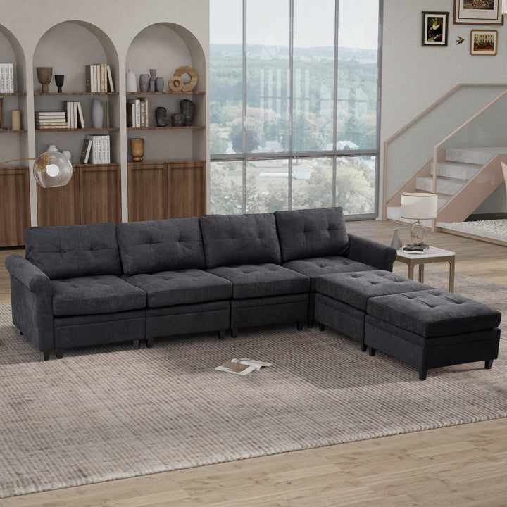 U Shaped Sectional Couch Convertible Sectional Couch with Double Chaise 4 Seat Sectional Sofa for Living Room