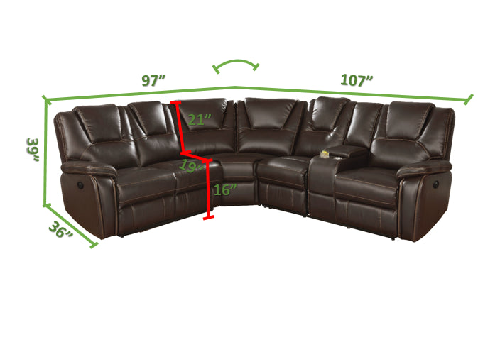 Hong Kong Power Reclining Sectional made with Faux Leather in Brown