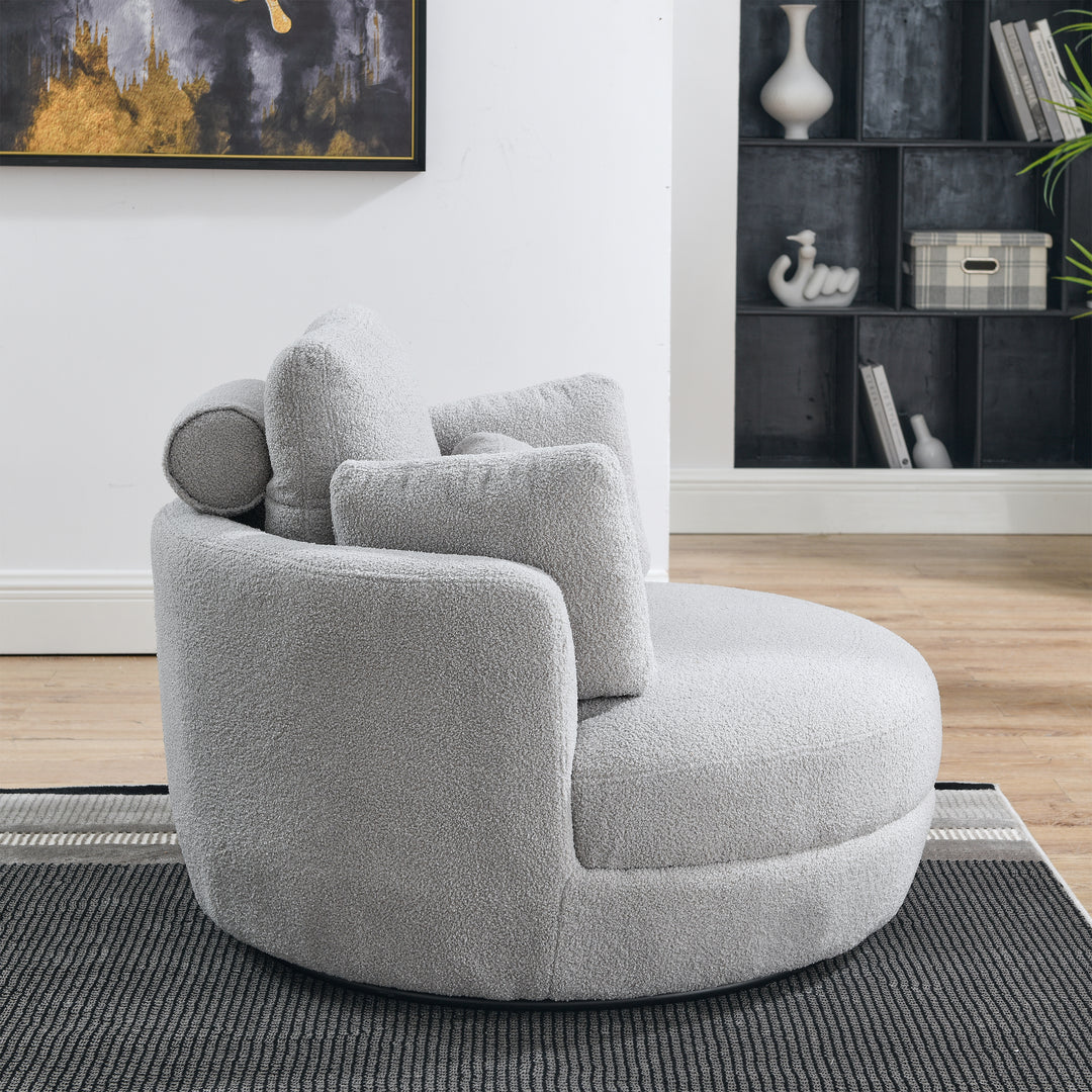 39"W Oversized Swivel Chair with moon storage ottoman for Living Room, Modern Accent Round Loveseat Circle Swivel Barrel Chairs for Bedroom Cuddle Sofa Chair Lounger Armchair, 4 Pillows, Teddy Fabric