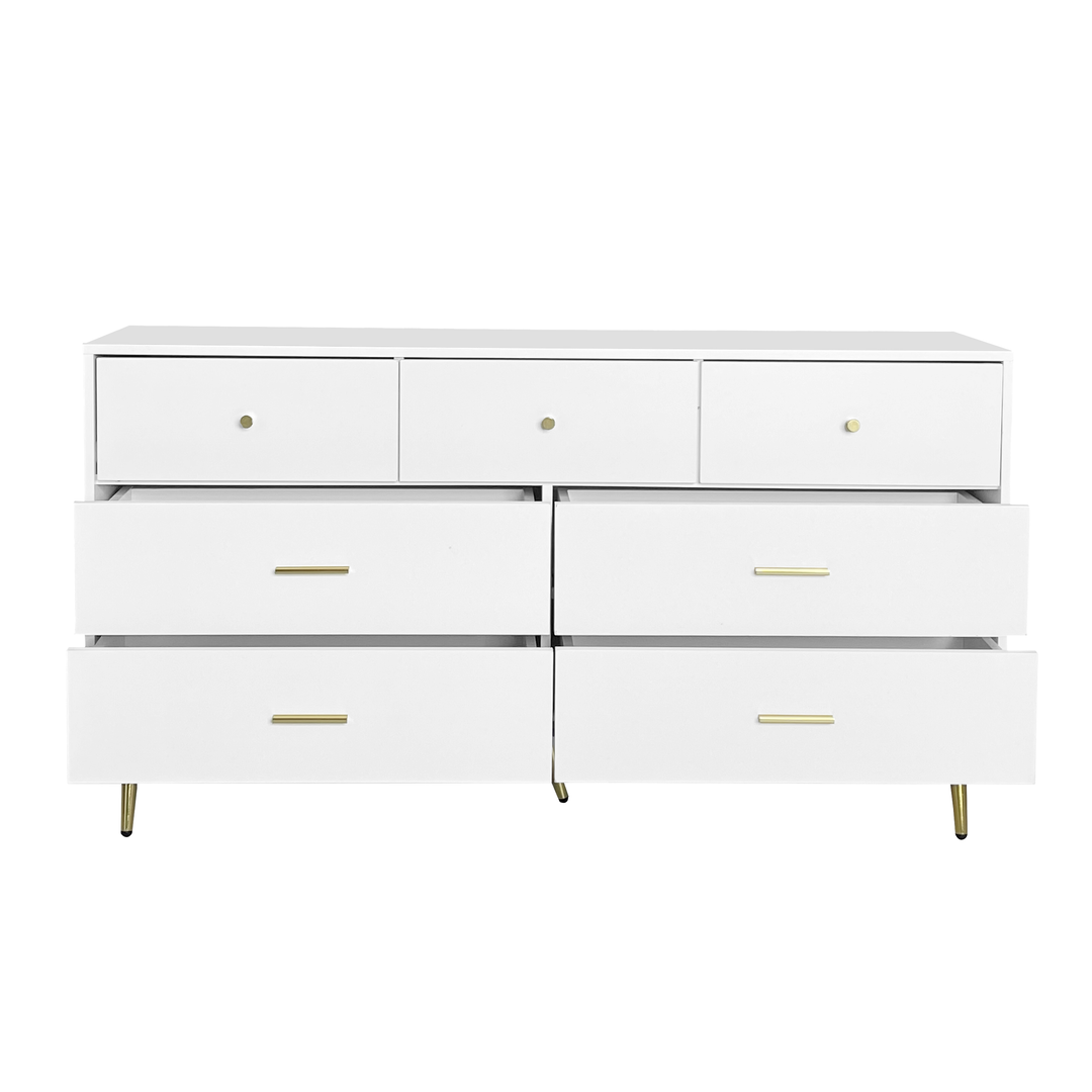 Seven Drawers Large Chest of Drawer Cabinet with Golden Handle and Golden Legs White Color