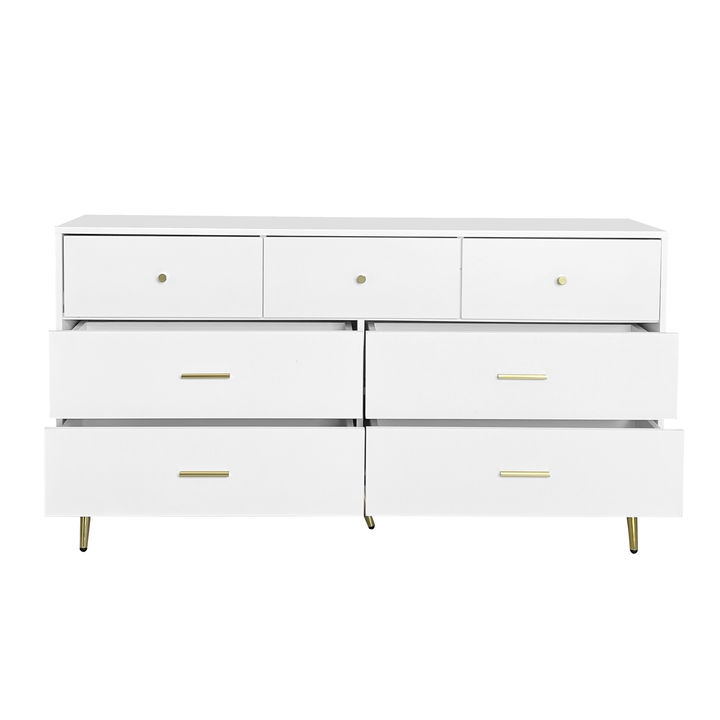 Seven Drawers Large Chest of Drawer Cabinet with Golden Handle and Golden Legs White Color