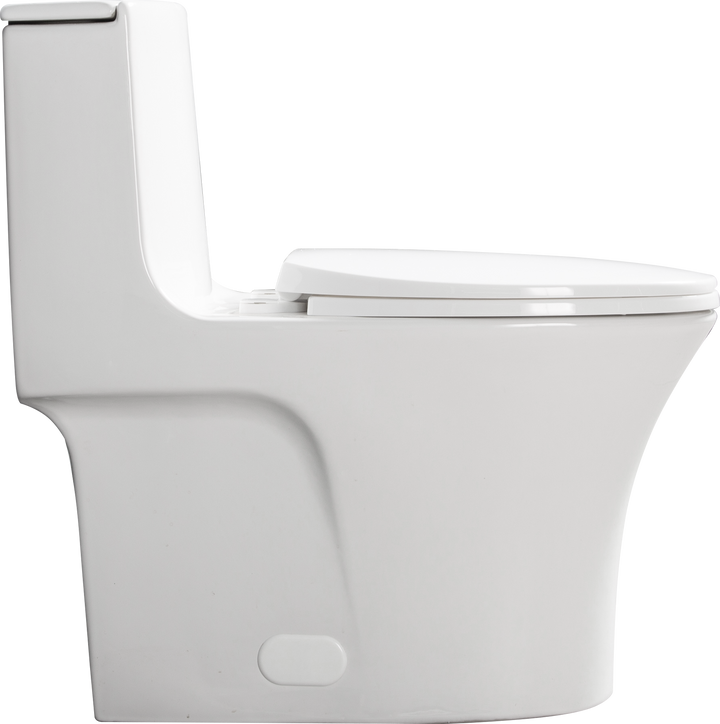 15 1/8 Inch 1.1/1.6 GPF Dual Flush 1-Piece Elongated Toilet with Soft-Close Seat - Gloss White  23T02-GW