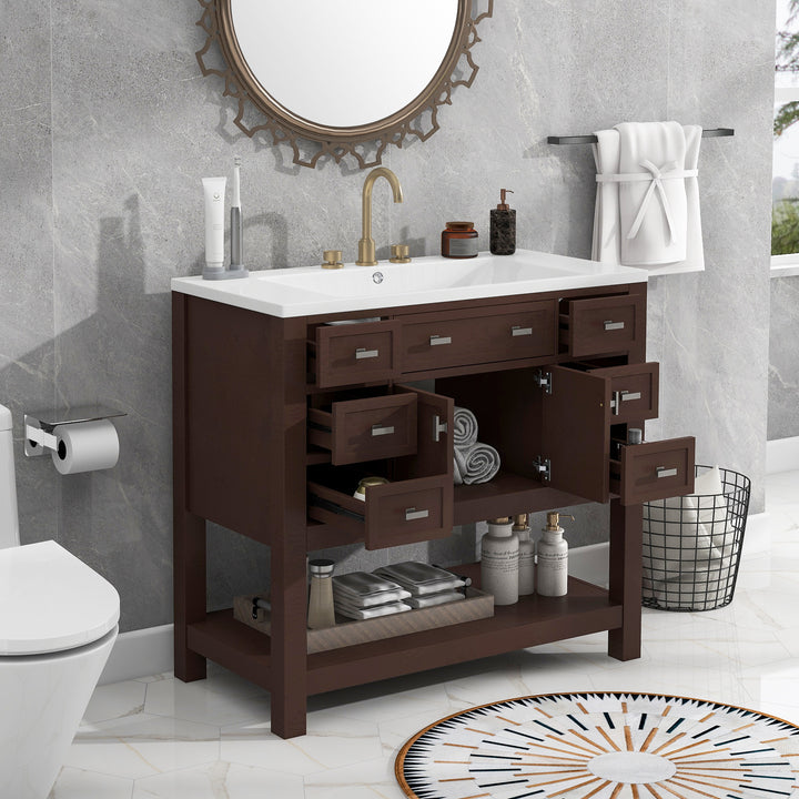 36'' Bathroom Vanity with Top Sink, Modern Bathroom Storage Cabinet with 2 Soft Closing Doors and 6 Drawers, Single Sink Bathroom Vanity