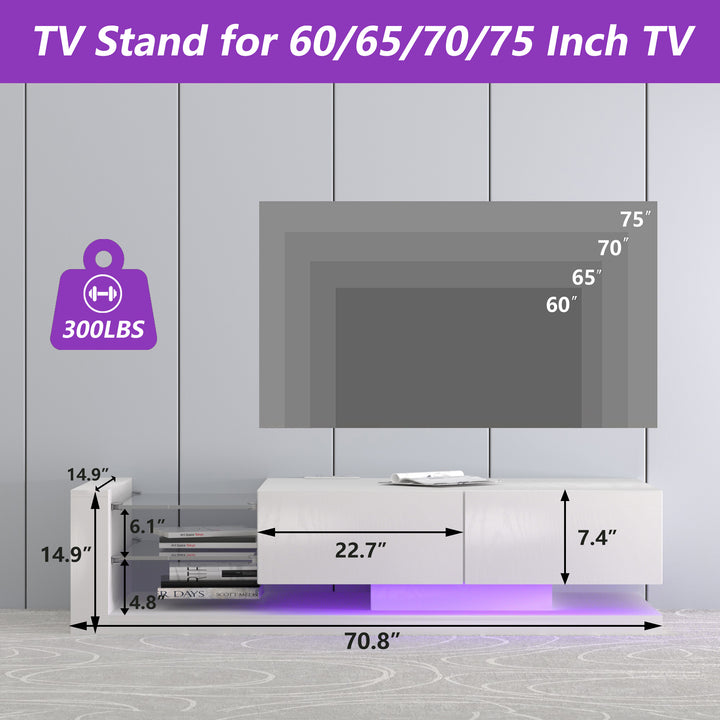 TV Console with Storage Cabinets, Full RGB Color 31 Modes Changing Lights Remote RGB LED TV Stand, Modern Entertainment Center (Ivory, for 75 inches TV)