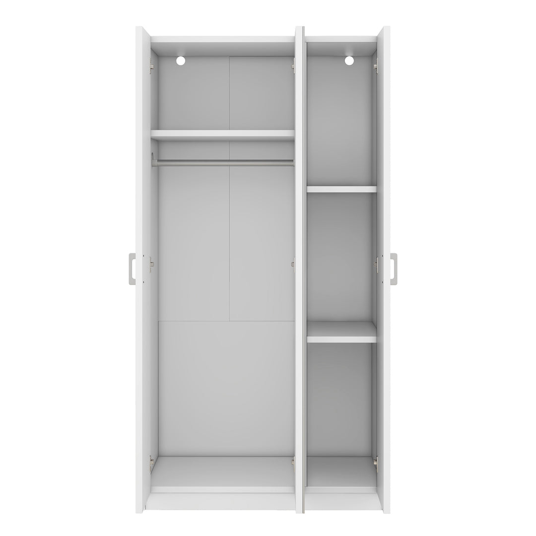 3 Door Wardrobe with Mirror, Armoire with Hanging Rod and 3 Fixed Shelves,White