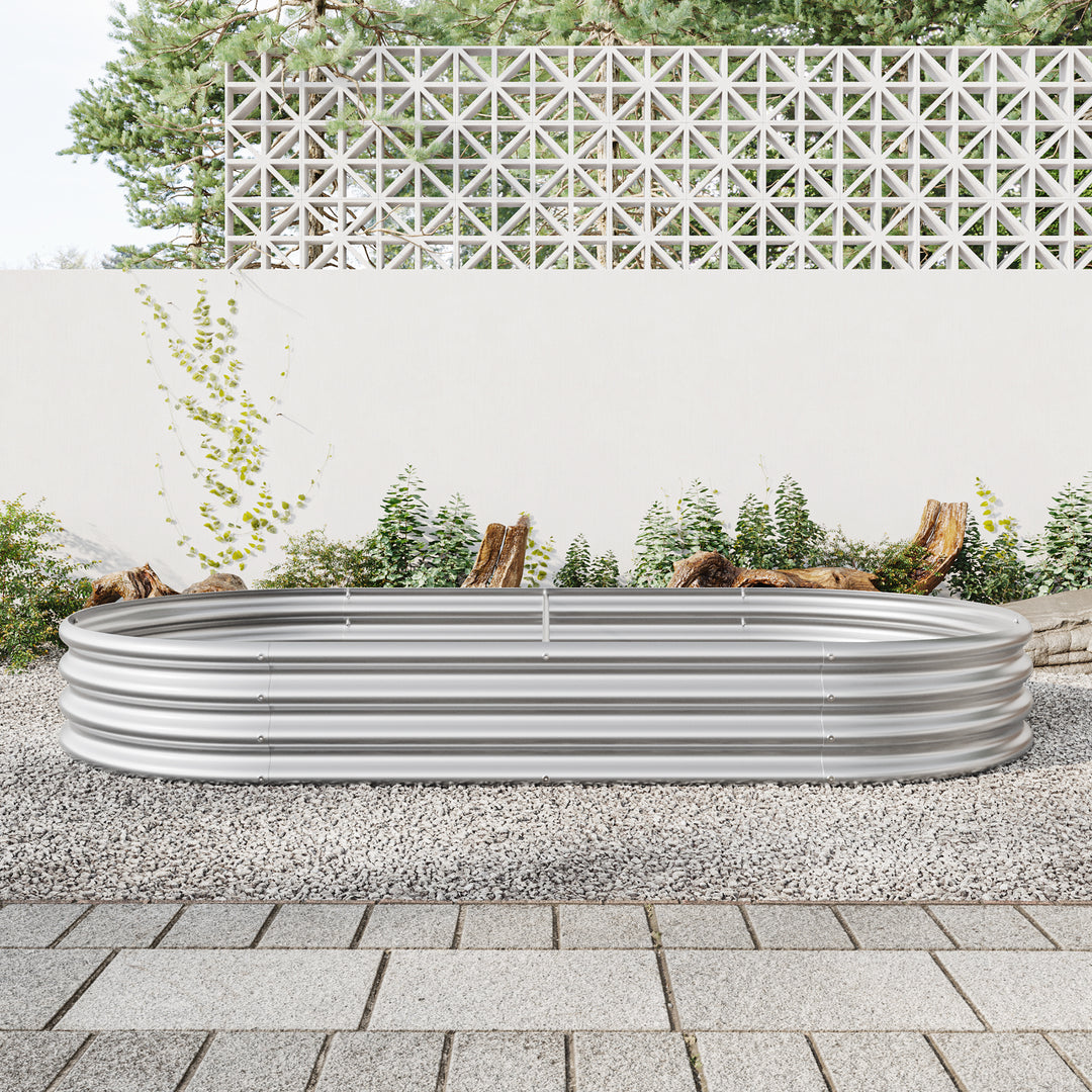 Raised Garden Bed Outdoor,   Oval Large Metal Raised Planter Bed for for Plants, Vegetables, and Flowers - Silver