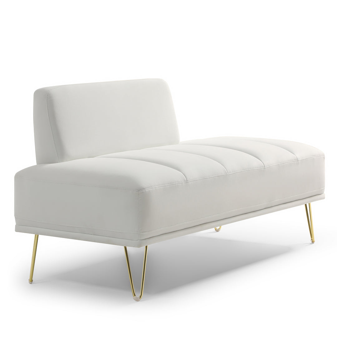 56.3"Inch Width Modern End of Bed Bench,Velvet Fabric Upholstered 2 Seater Sofa Couch Entryway Ottoman Bench, Fuzzy Sofa Stool Footrest Window Bench with Gold Metal Legs for Bedroom, Living Room,White