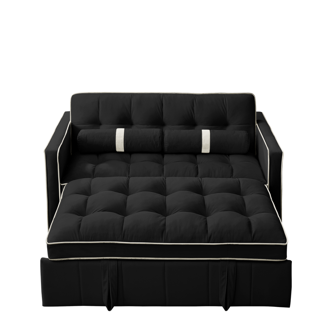 Modern 55.5" Pull Out Sleep Sofa Bed 2 Seater Loveseats Sofa Couch with side pockets, Adjsutable Backrest and Lumbar Pillows for Apartment Office Living Room