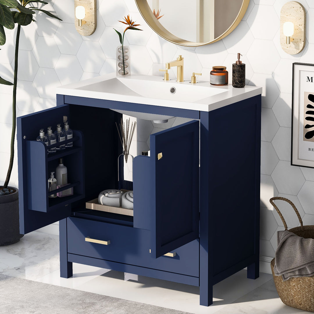 30" Blue Bathroom Vanity with Single Sink, Combo Cabinet Undermount Sink, Bathroom Storage Cabinet with 2 Doors and a Drawer, Soft Closing, Multifunctional Storage, Solid Wood Frame