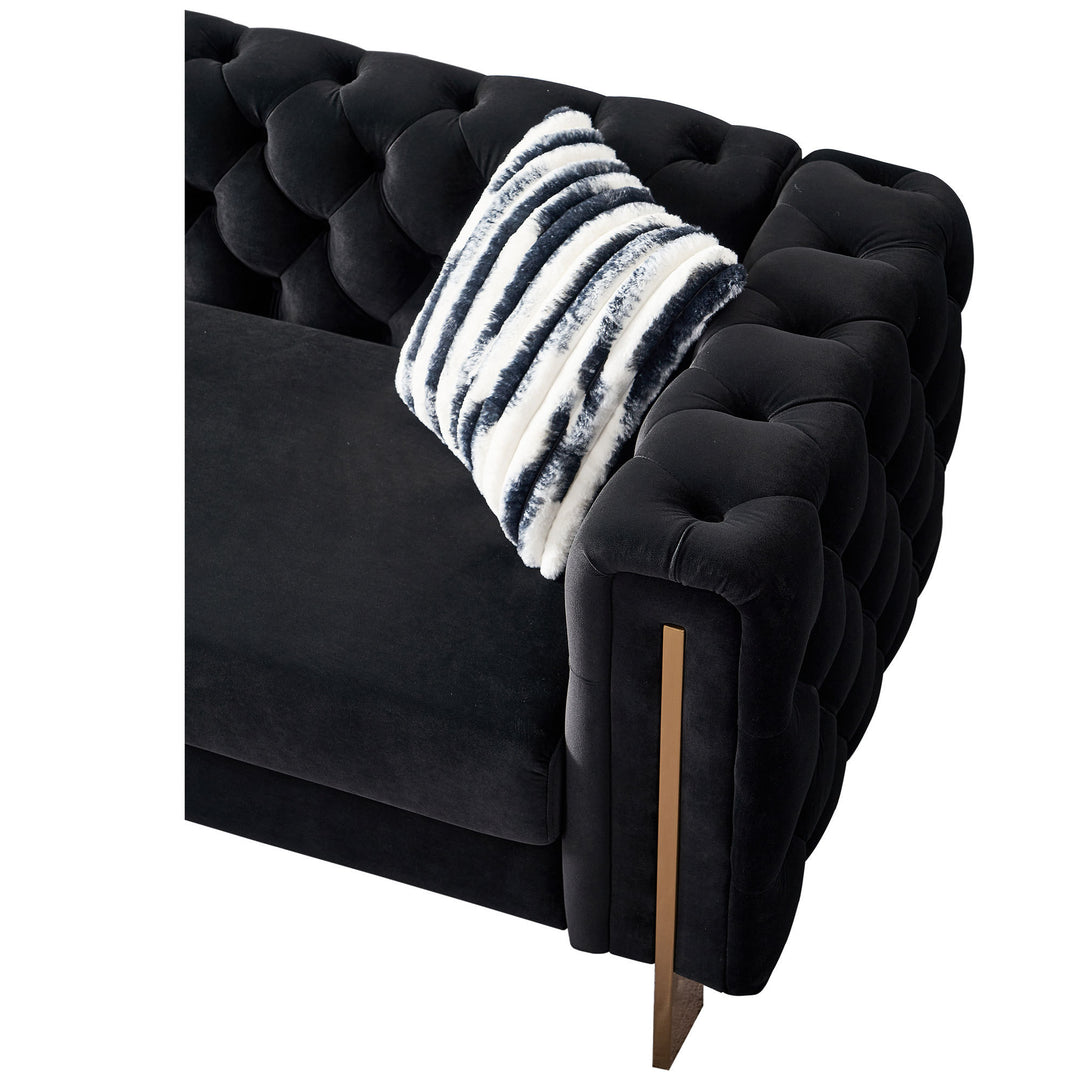 Chesterfield Modern Tufted Velvet Living Room Sofa, 84.25''W Couch,Black