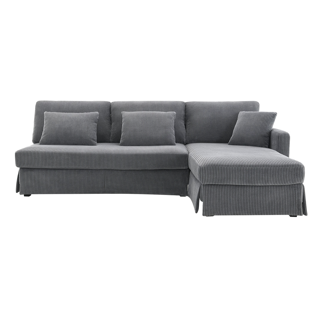 [VIDEO provided][New]87*61"Modern L-shaped Corduroy Sofa with Reversible Chaise,4-seat Upholstered Sectional Indoor Furniture,Convertible Sleeper Couch with Pillows for Living Room,Apartment,3 Colors