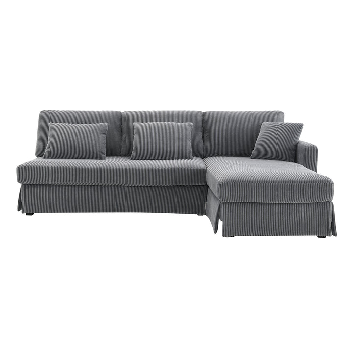 [VIDEO provided][New]87*61"Modern L-shaped Corduroy Sofa with Reversible Chaise,4-seat Upholstered Sectional Indoor Furniture,Convertible Sleeper Couch with Pillows for Living Room,Apartment,3 Colors