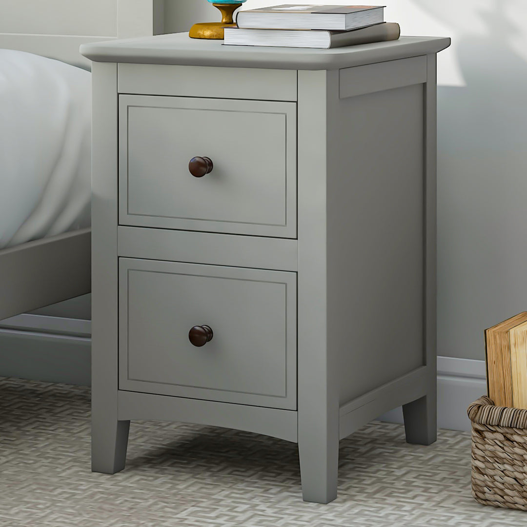 2 Drawers Solid Wood Nightstand End Table, Gray