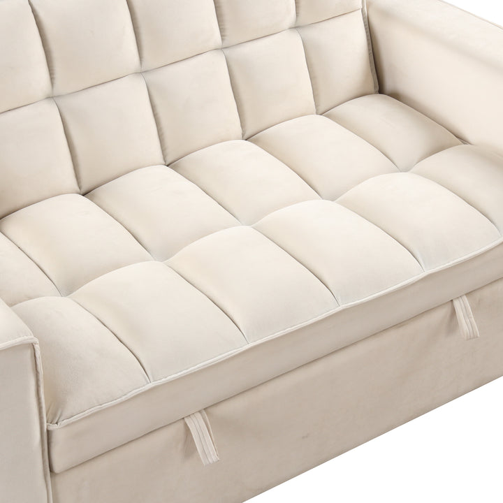 55.3" 4-1 Multi-functional Sofa Bed with Cup Holder and USB Port for Living Room or Apartments Milky White