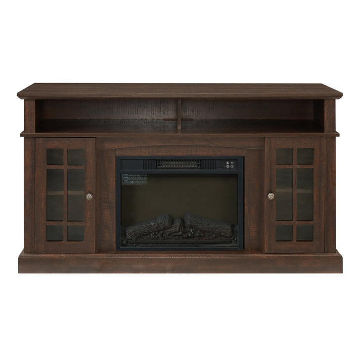 Classic TV Media Stand Modern Entertainment Console with 23" Fireplace Insert for TV Up to 65" with Open and Closed Storage Space, Espresso, 58.25"W*15.75"D*32"H