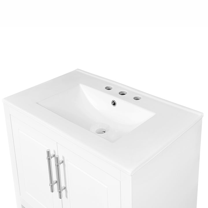 30" Bathroom Vanity with Sink, Multi-functional Bathroom Cabinet with Doors and Drawers, Solid Frame and MDF Board, White