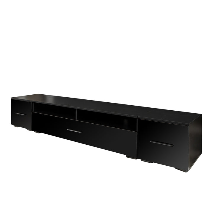 ON-TREND Extended, Minimalist Design TV stand with Color Changing LED Lights, Modern Universal Entertainment Center, High Gloss TV Cabinet for 90+ inch TV, Black