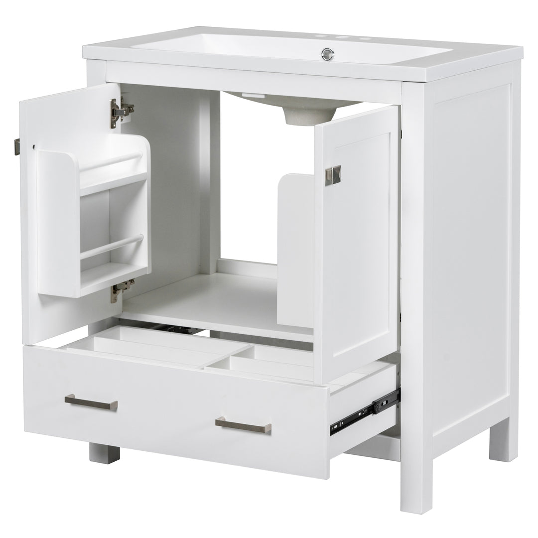 30" White Bathroom Vanity with Single Sink, Combo Cabinet Undermount Sink, Bathroom Storage Cabinet with 2 Doors and a Drawer, Soft Closing, Multifunctional Storage, Solid Wood Frame