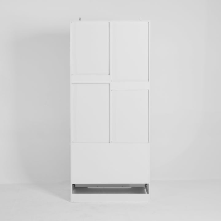 2 Door Wood Wardrobe for Bedroom with Hanging Clothing Rod inside the Cabinet and 2 Drawers for Storage Organization, Built-in induction light Multifunctional Closet with Mirror, White