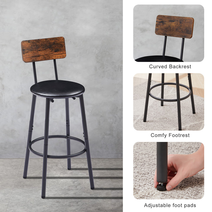 Bar Table Set with 2 Bar stools PU Soft seat with backrest, Rustic Brown, 23.62'' W x 23.62'' D x 35.43'' H