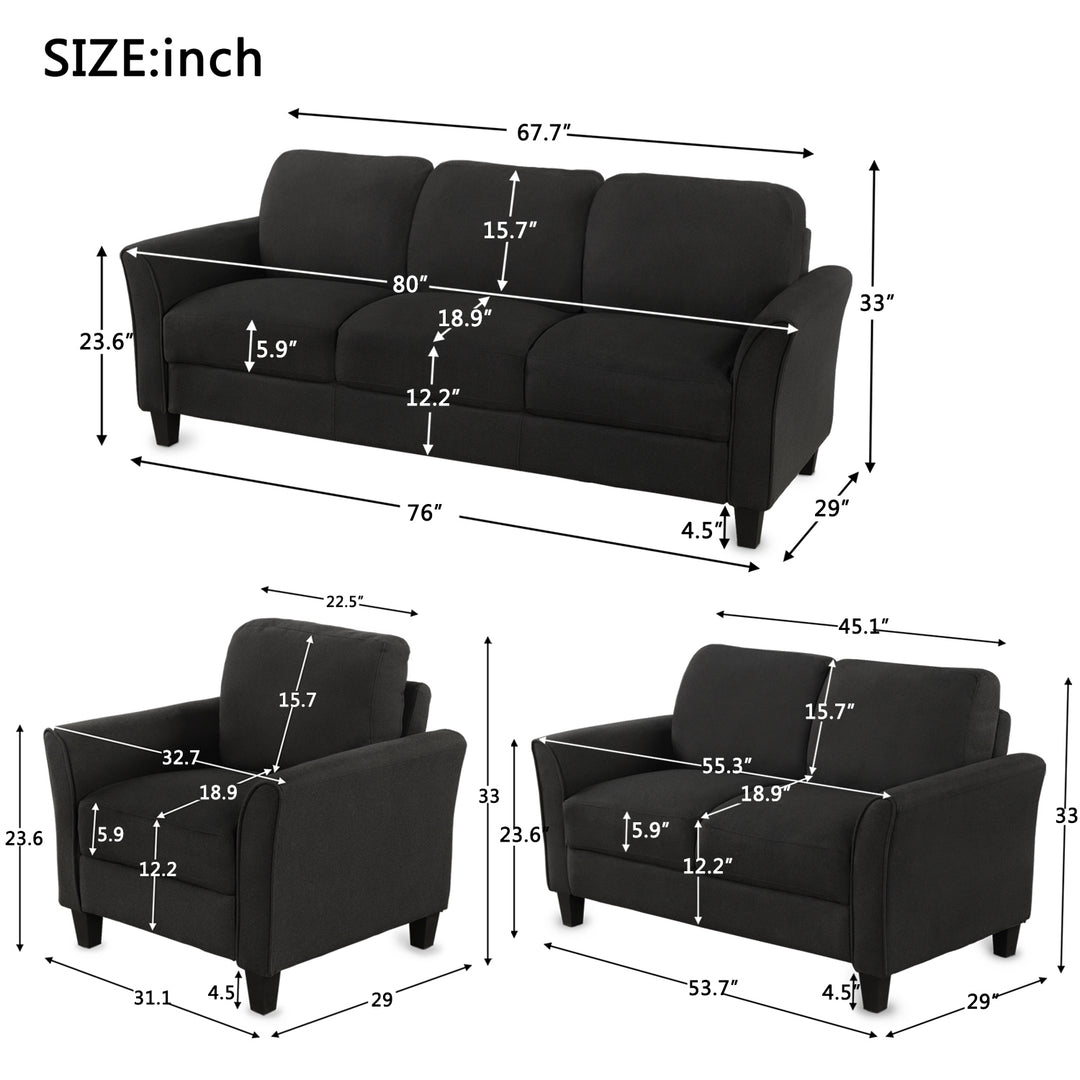 Living Room Sets Furniture Armrest Sofa Single Chair Sofa Loveseat Chair 3-Seat Sofa (ChairLoveseat Chair&3-Seat Sofa, Black)