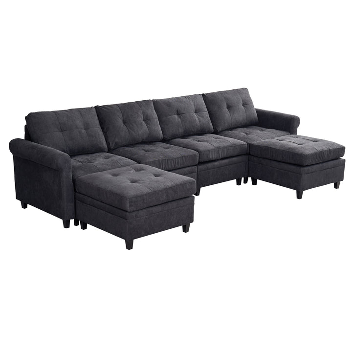 U Shaped Sectional Couch Convertible Sectional Couch with Double Chaise 4 Seat Sectional Sofa for Living Room