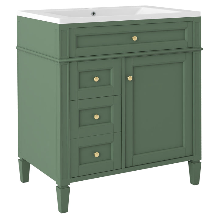 30'' Bathroom Vanity with Top Sink, Modern Bathroom Storage Cabinet with 2 Drawers and a Tip-out Drawer, Single Sink Bathroom Vanity