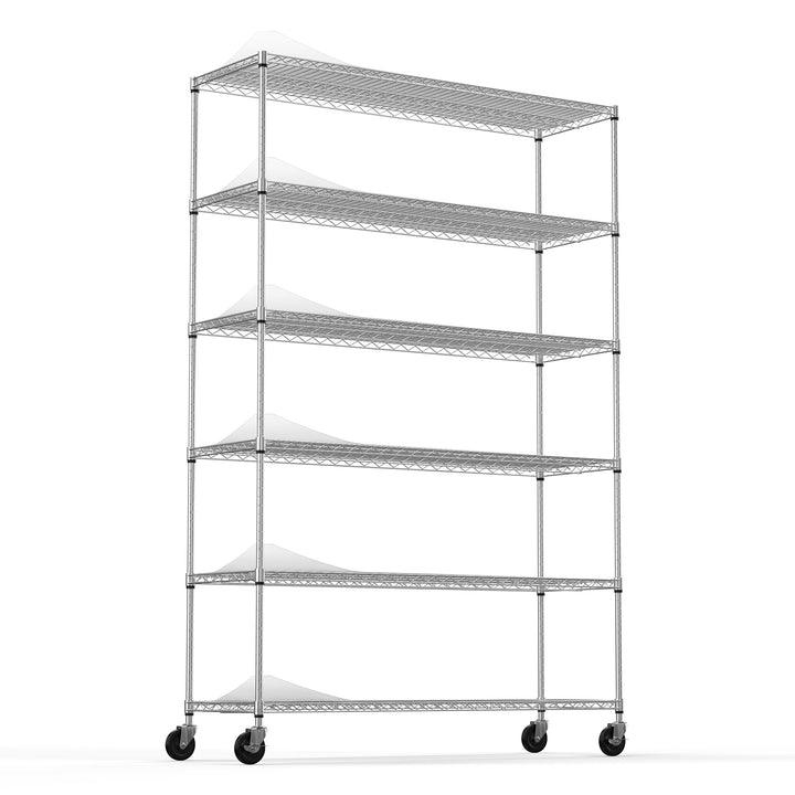 6 Tier Wire Shelving Unit, 6000 LBS NSF Height Adjustable Metal Garage Storage Shelves with Wheels, Heavy Duty Storage Wire Rack Metal Shelves - Chrome