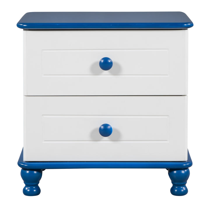 Wooden Nightstand with Two Drawers for Kids,End Table for Bedroom,White+Blue