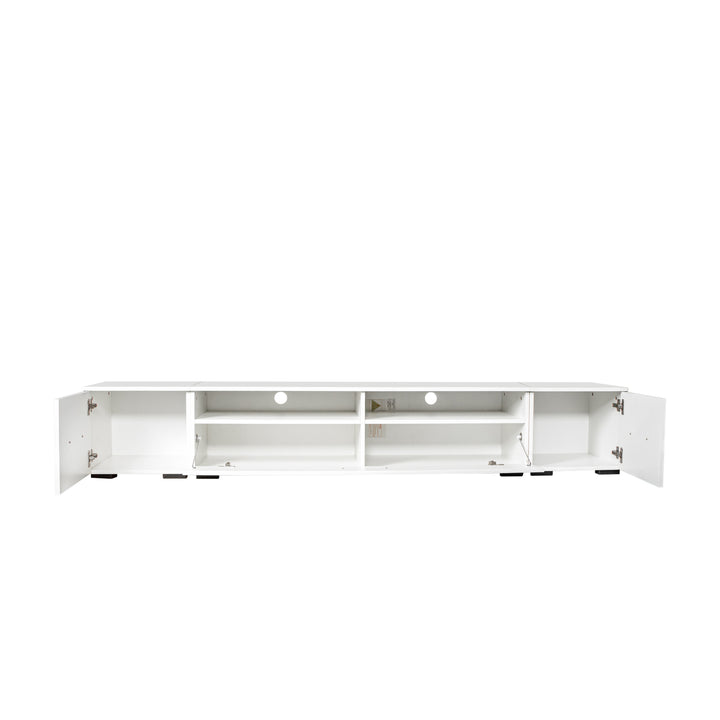 ON-TREND Extended, Minimalist Design TV stand with Color Changing LED Lights, Modern Universal Entertainment Center, High Gloss TV Cabinet for 90+ inch TV, White