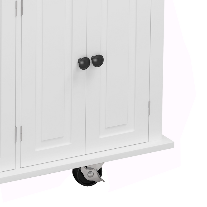 Kitchen Island Cart with Two Storage Cabinets and Two Locking Wheels,43.31 Inch Width,4 Door Cabinet and Two Drawers,Spice Rack, Towel Rack(White)