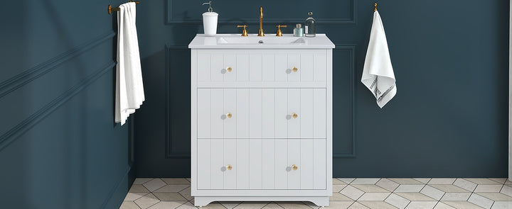 [Video]30-Inch Modern White Bathroom Vanity Cabinet with two drawers