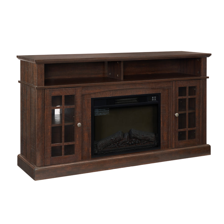 Classic TV Media Stand Modern Entertainment Console with 23" Fireplace Insert for TV Up to 65" with Open and Closed Storage Space, Espresso, 58.25"W*15.75"D*32"H